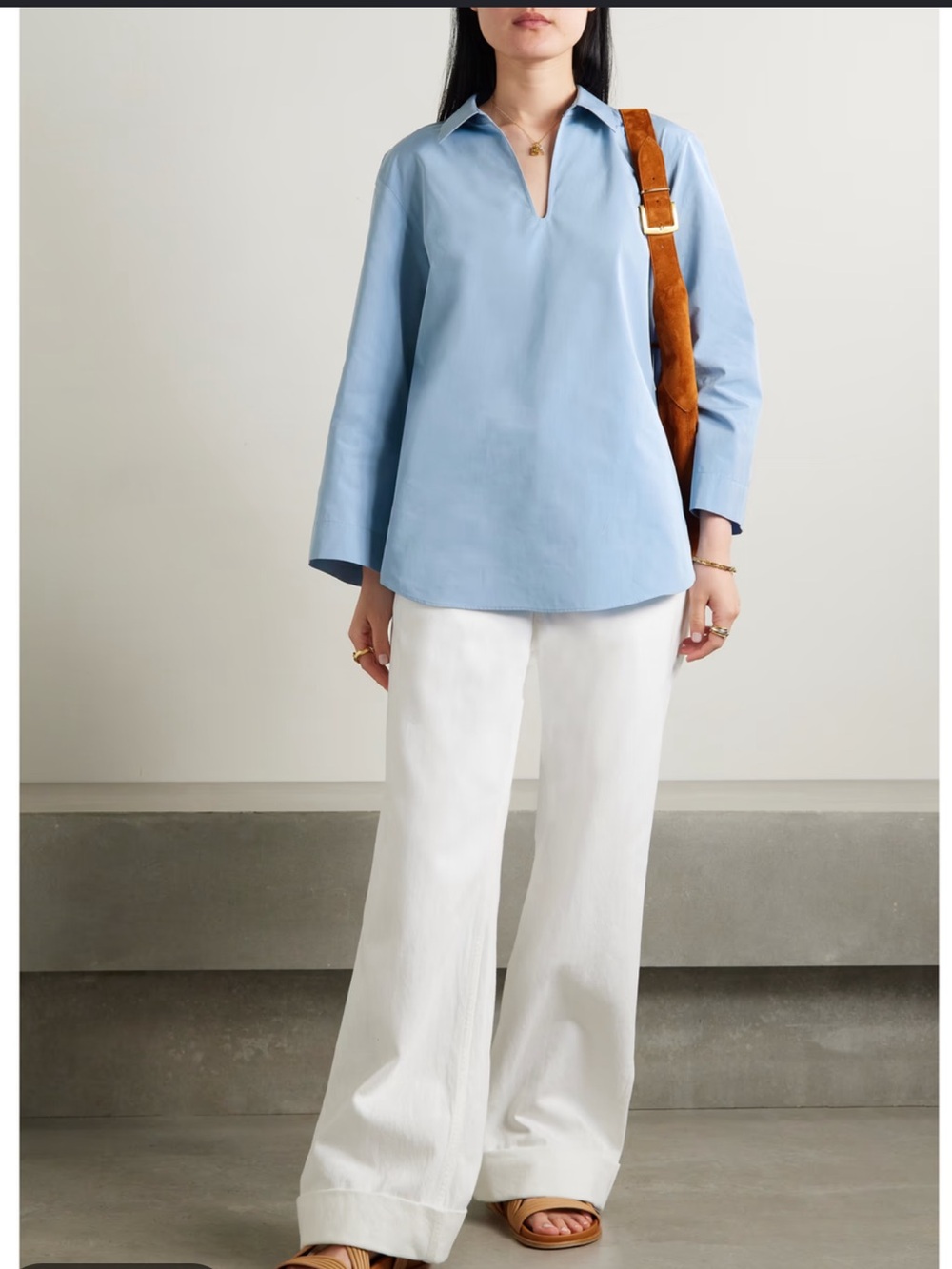 Lafayette 148 New York Women's Blue Split Neck Pullover Blouse Top Size Small